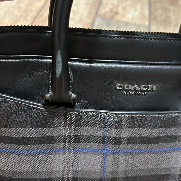Coach Signature Canvas Plaid Print Beckett Slim Leather Briefcase - Picture 5 of 16